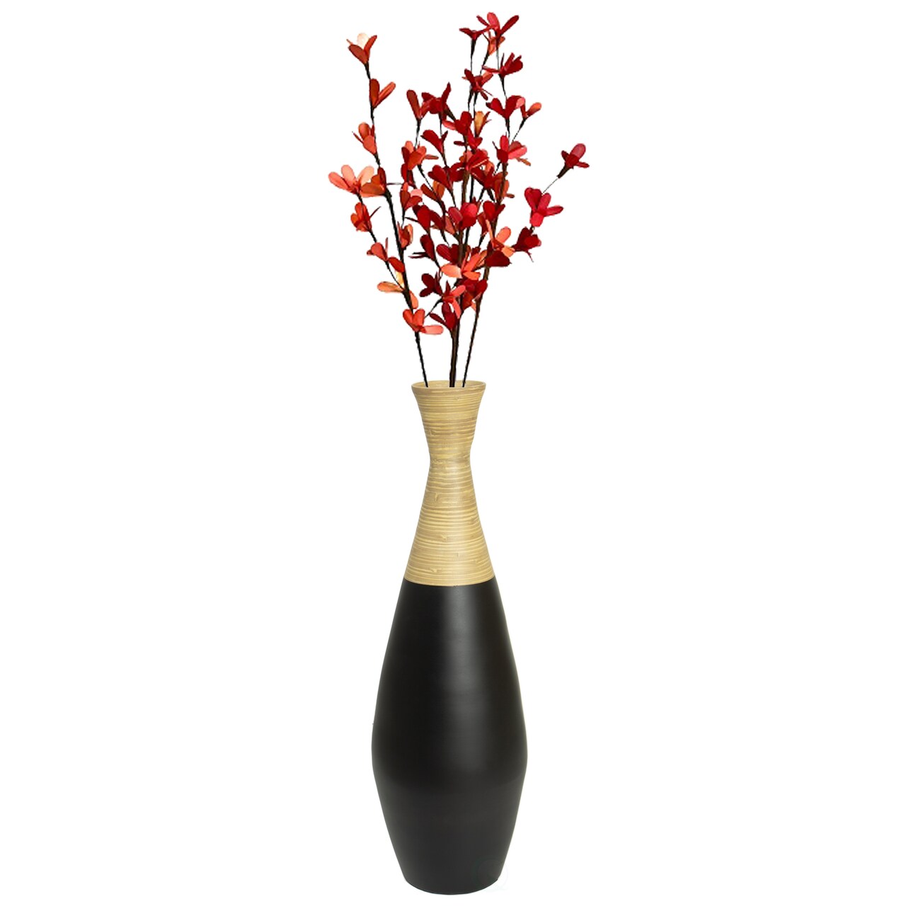 31.5 inch Spun Bamboo Tall Trumpet Floor Vase - Decorative Home Accent, Natural Bamboo, Indoor Decoration, Sustainable Materials, Tall Floral Display, Handmade Bamboo Vase, Floor Standing Vase